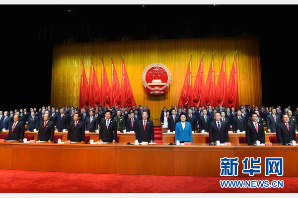 10月1日，慶祝中華人民共和國(guó)成立66周年暨新疆維吾爾自治區(qū)成立60周年大會(huì)在新疆人民會(huì)堂隆重舉行。 新華社記者 饒愛民 攝
