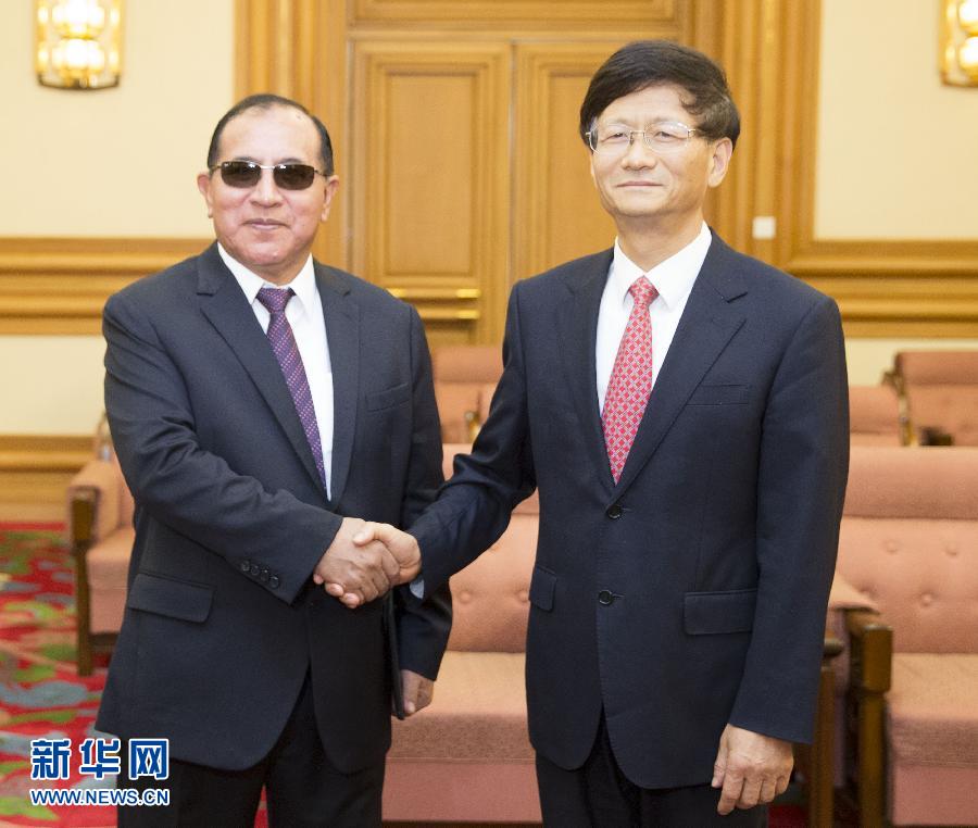 9月5日，中共中央政治局委員、中央政法委書記孟建柱在北京會見秘魯最高法院院長維克托·盧卡斯·蒂科納。 新華社記者 黃敬文 攝 