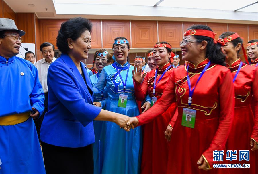 8月9日，中共中央政治局委員、國務(wù)院副總理、中央代表團(tuán)副團(tuán)長劉延?xùn)|率中央代表團(tuán)二分團(tuán)到赤峰看望慰問各族干部群眾。這是劉延?xùn)|在赤峰市群眾藝術(shù)館和群眾親切交談。新華社記者 連振 攝
