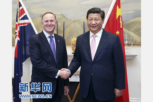 11月20日，國家主席習(xí)近平在惠靈頓同新西蘭總理約翰·基舉行會談。 新華社記者 姚大偉 攝