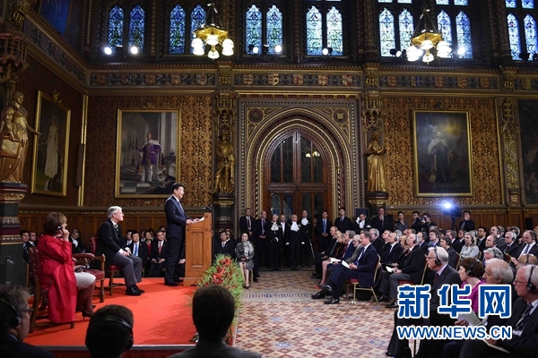 10月20日，國家主席習近平在英國議會發(fā)表講話。 新華社記者 張鐸攝 