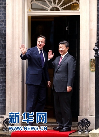 10月21日，國家主席習近平在倫敦唐寧街首相府同英國首相卡梅倫舉行會談。 新華社記者 鞠鵬 攝 