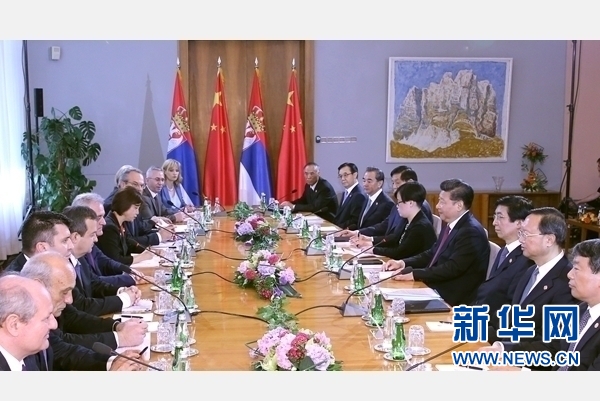 6月18日，國家主席習(xí)近平在貝爾格萊德同塞爾維亞總統(tǒng)尼科利奇舉行會談。 新華社記者 馬占成 攝