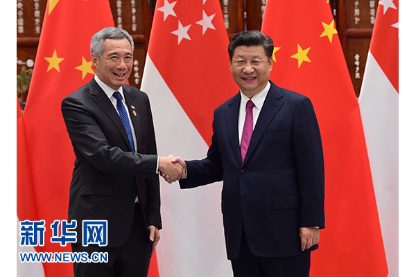 9月2日，國家主席習(xí)近平在杭州會(huì)見新加坡總理李顯龍。新華社記者張鐸攝