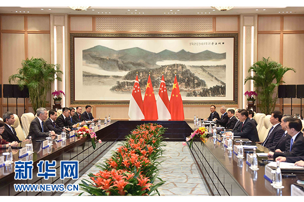 9月2日，國家主席習(xí)近平在杭州會(huì)見新加坡總理李顯龍。新華社記者張鐸攝