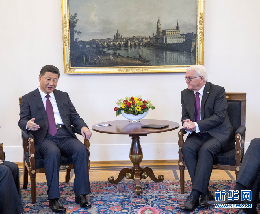 7月5日，國(guó)家主席習(xí)近平在柏林會(huì)見(jiàn)德國(guó)總統(tǒng)施泰因邁爾。 新華社記者李學(xué)仁 攝