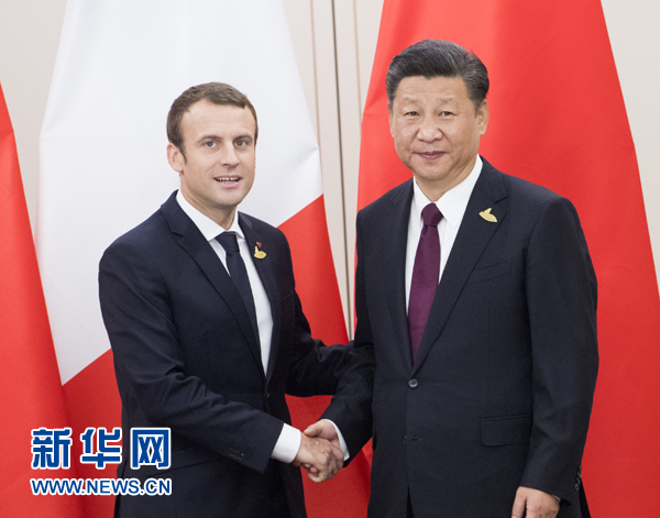 7月8日，國家主席習(xí)近平在漢堡會(huì)見法國總統(tǒng)馬克龍。新華社記者 李學(xué)仁 攝