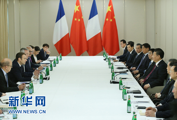 7月8日，國家主席習(xí)近平在漢堡會(huì)見法國總統(tǒng)馬克龍。新華社記者 姚大偉 攝